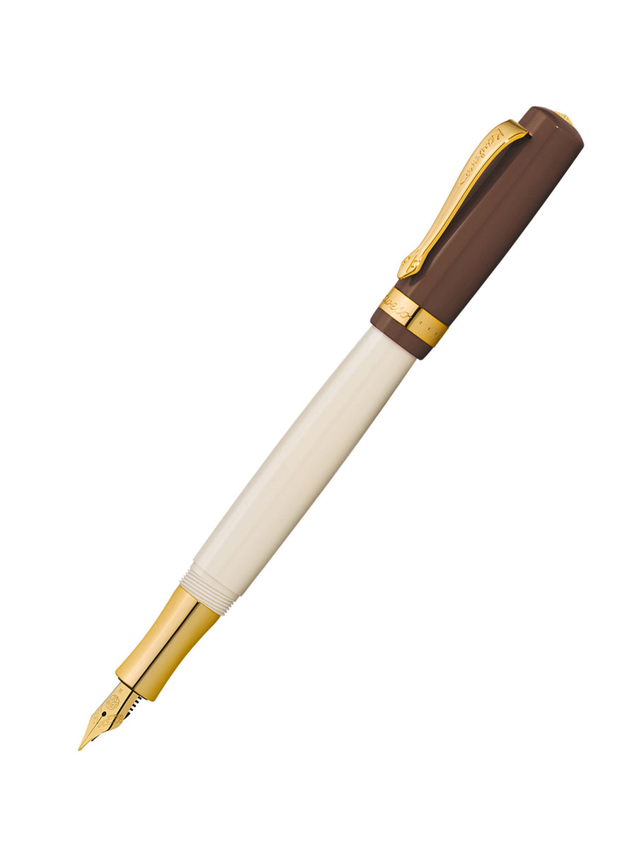 Kaweco Student fyllepenn 20's Jazz med elfenbenshvit kropp, brun hette og gulldetaljer
