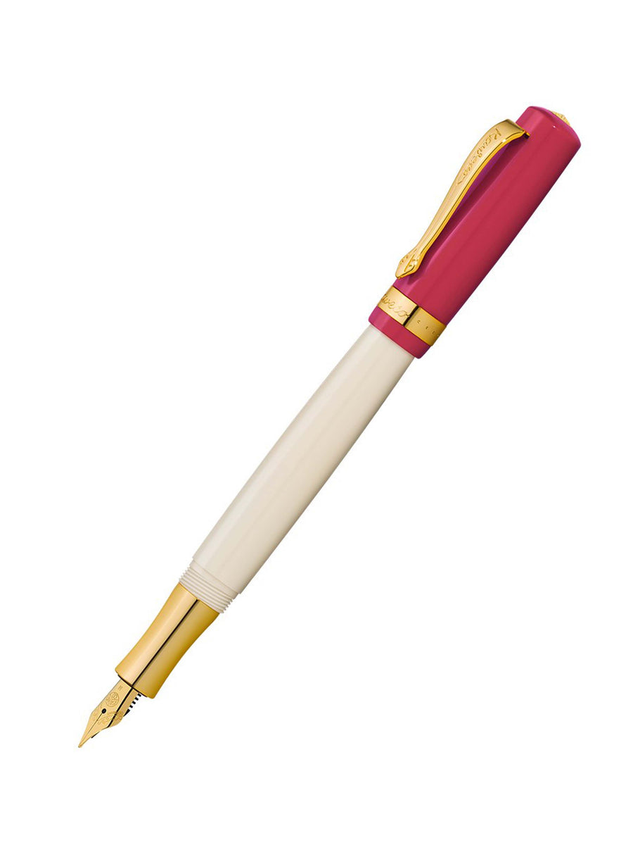 Kaweco Student fyllepenn 30's Blues med elfenbenshvit kropp, bringebærrød hette og gulldetaljer